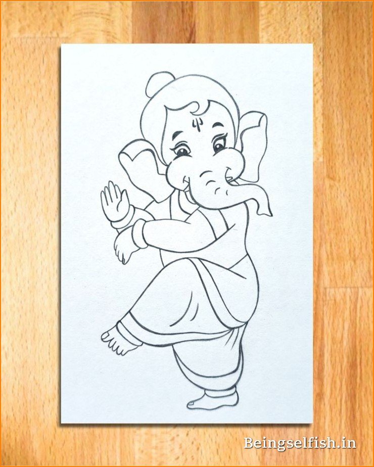 Line drawing Lord Ganesh with Flute - PRINTS – Ganeshism Studio-saigonsouth.com.vn