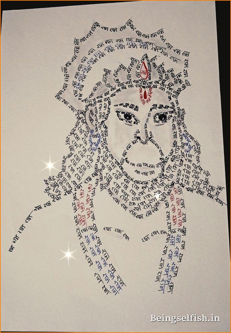 Hanuman Drawing with Colour