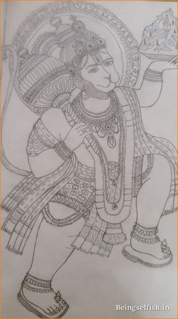 Hanuman Drawing with Colour